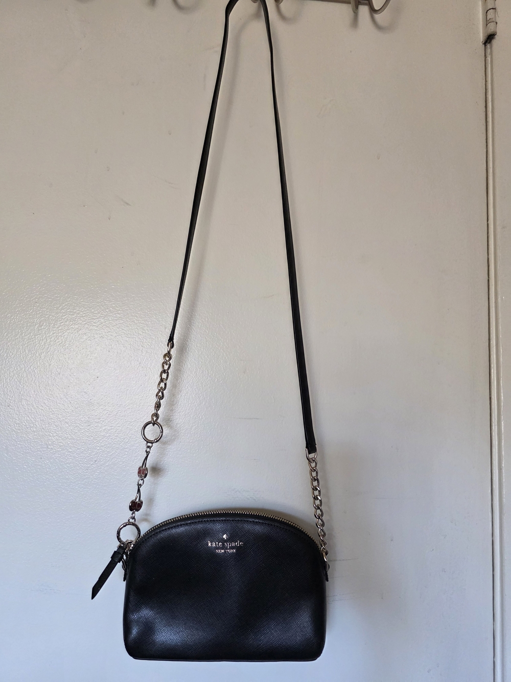 kate spade Black Leather Crossbody with Gold Chain Strap